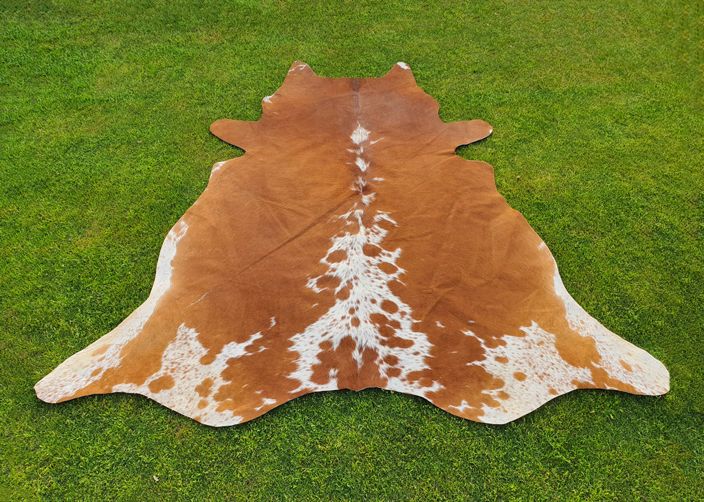 Tan Brown and White Hereford Cowhide Area Rug