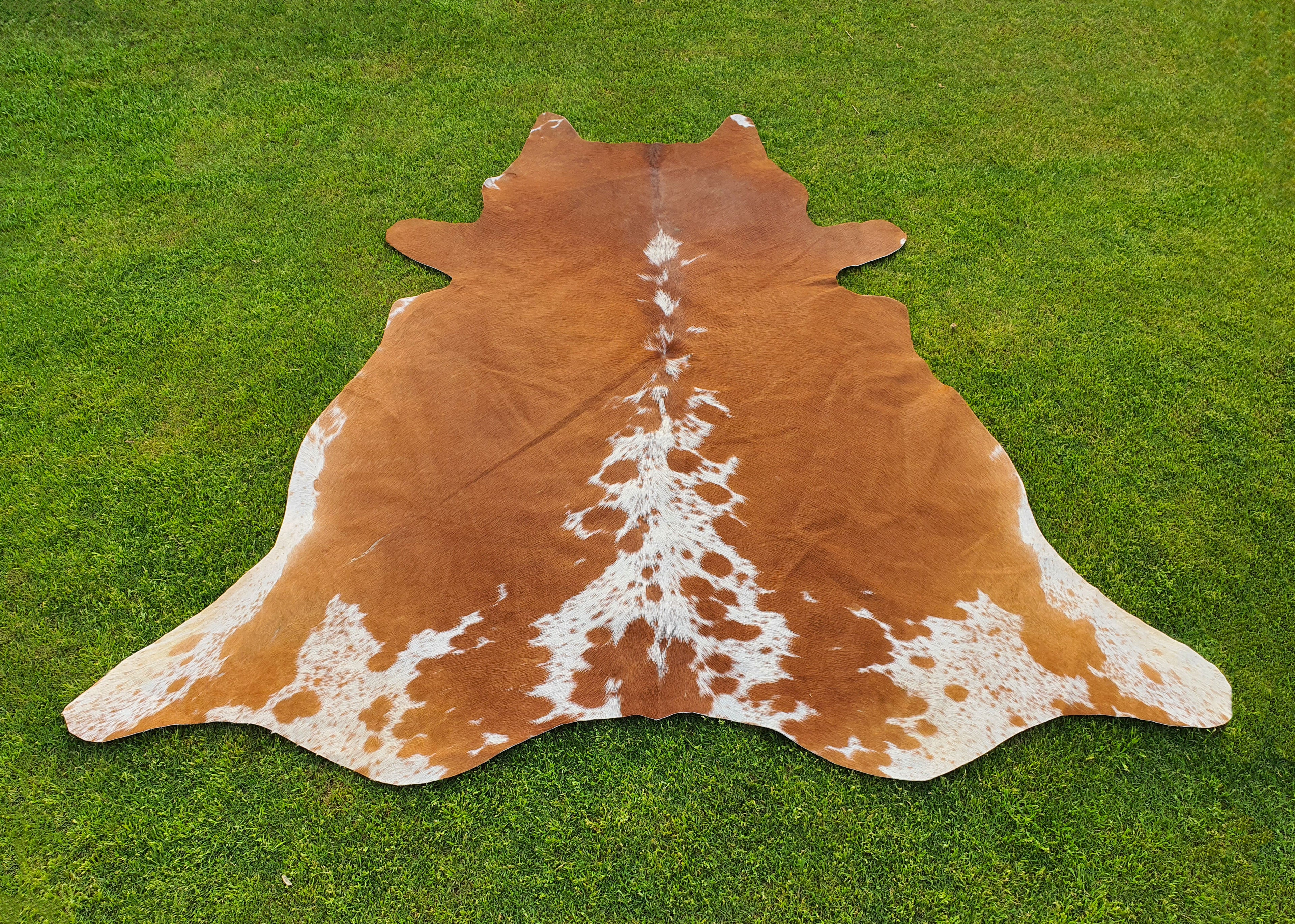 Tan Brown and White Hereford Cowhide Area Rug