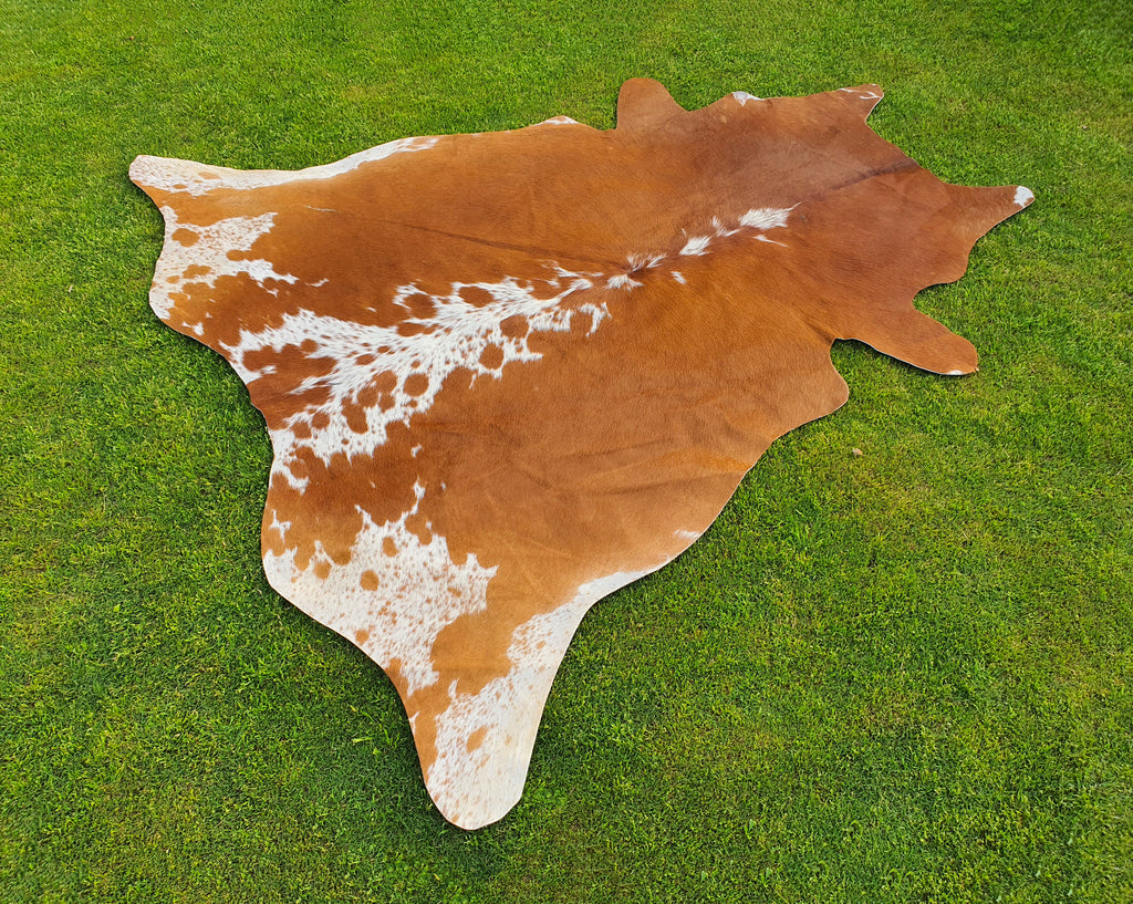 Tan Brown and White Hereford Cowhide Area Rug
