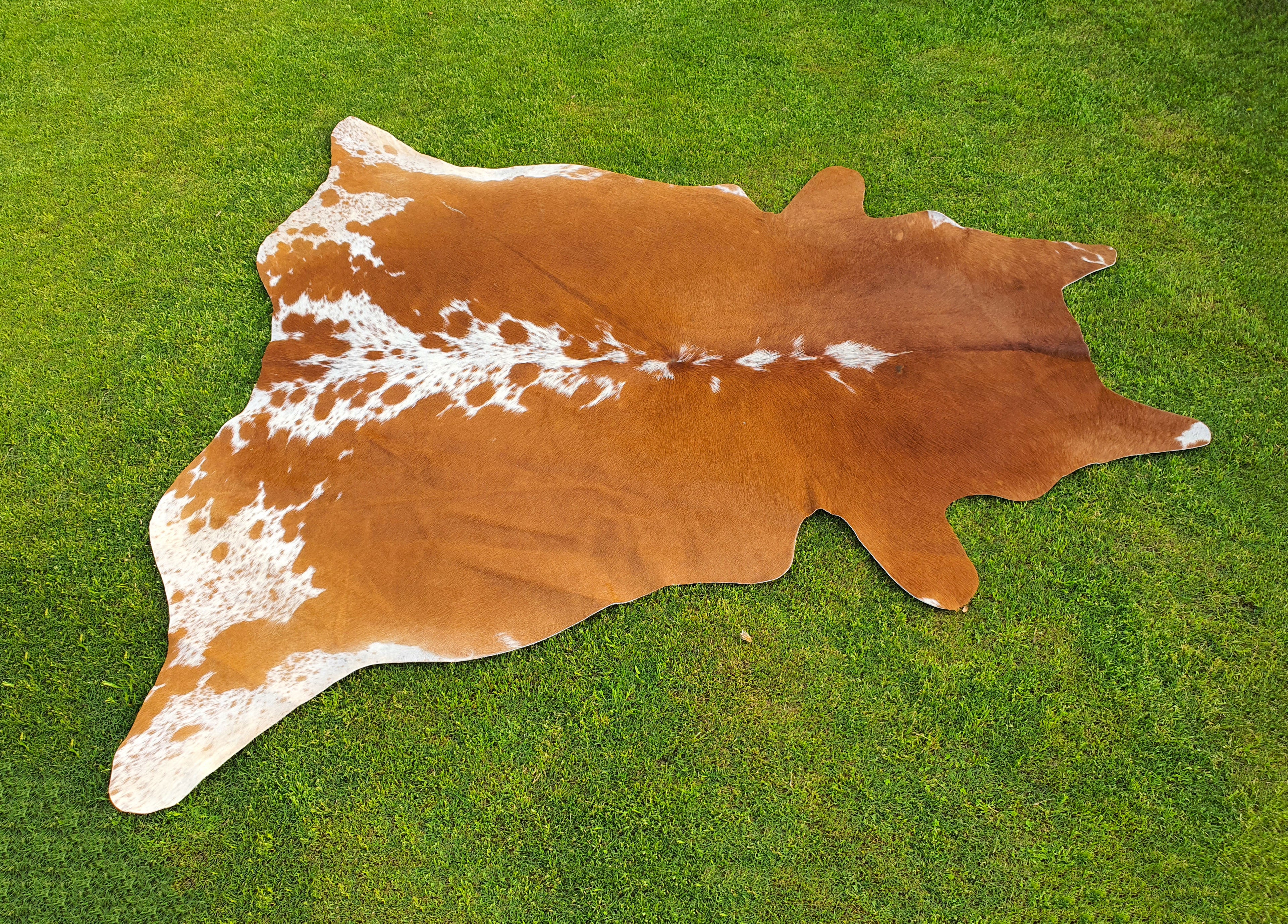 Tan Brown and White Hereford Cowhide Area Rug