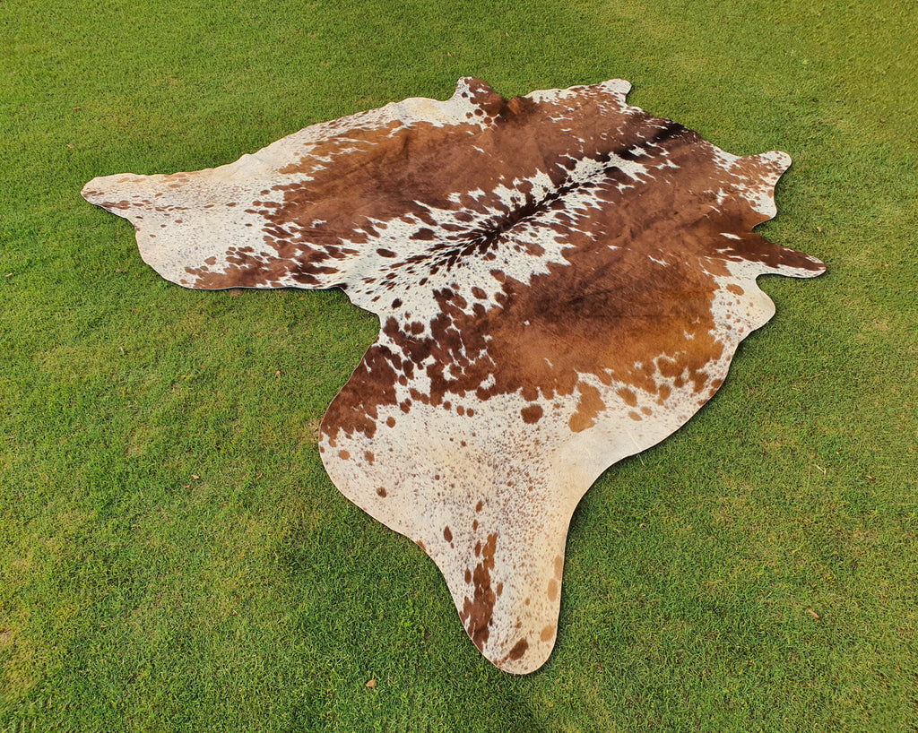 Reddish Brown and White Speckled Hair-On Cowhide Rug