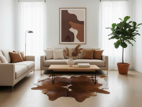 Brown and White Hair-On Cowhide Rug in Panda Print