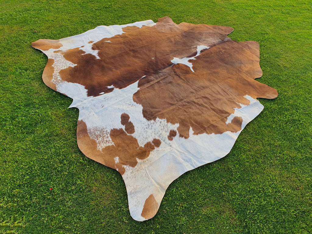Brown and White Hair-On Cowhide Rug in Panda Print