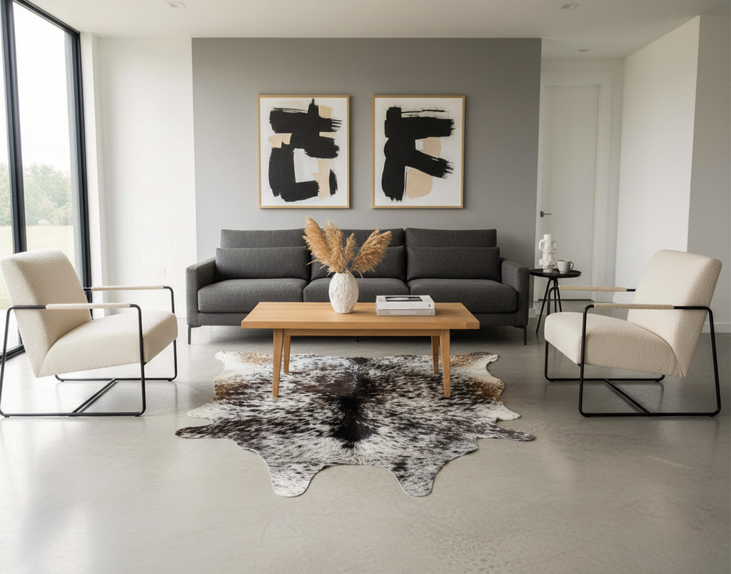 Salt and Pepper Print Tricolor Luxury Cowhide Rug
