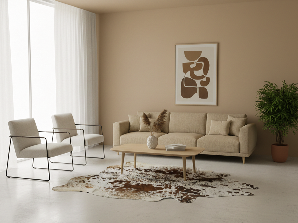 Tan Brown and White Cowhide Rug with Salt and Pepper Print