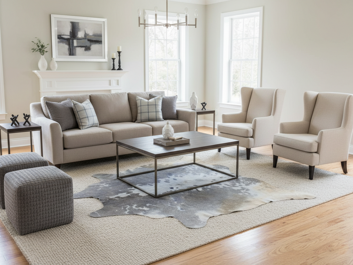 Grey and White Exclusive Hereford Cowhide Rug
