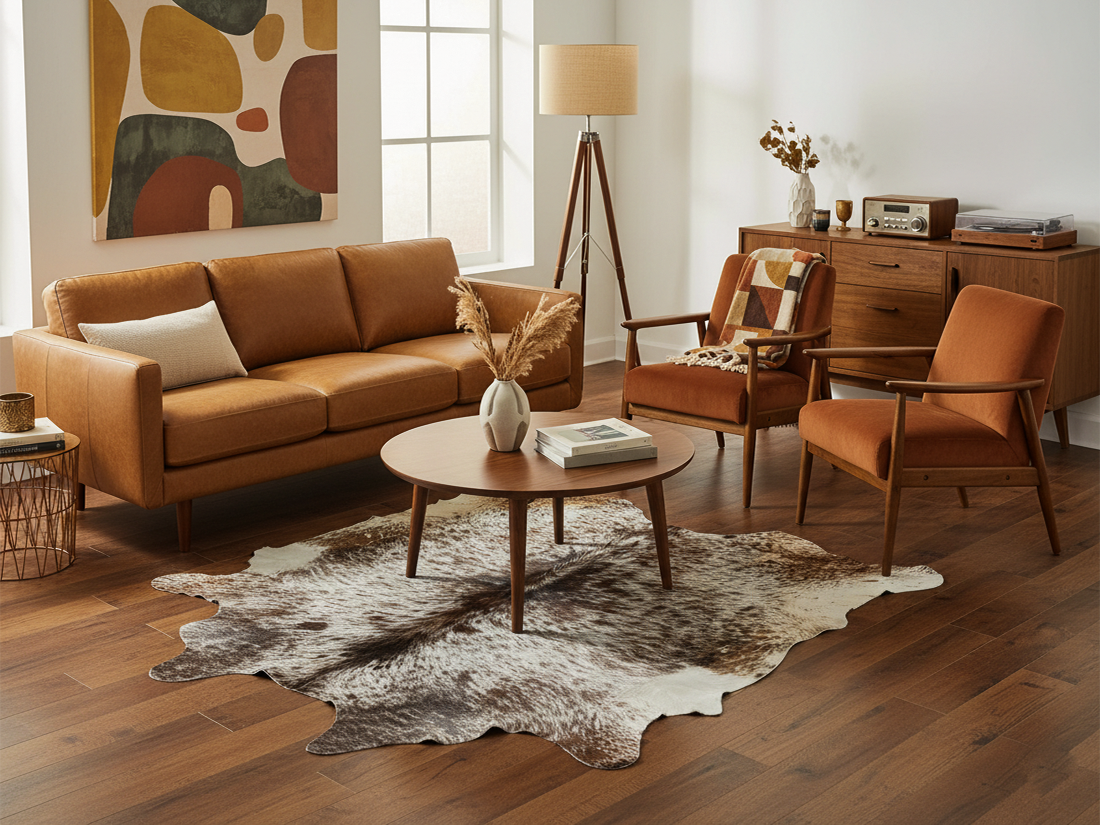 Exclusive Tricolor Cowhide Rug in Salt and Pepper Print