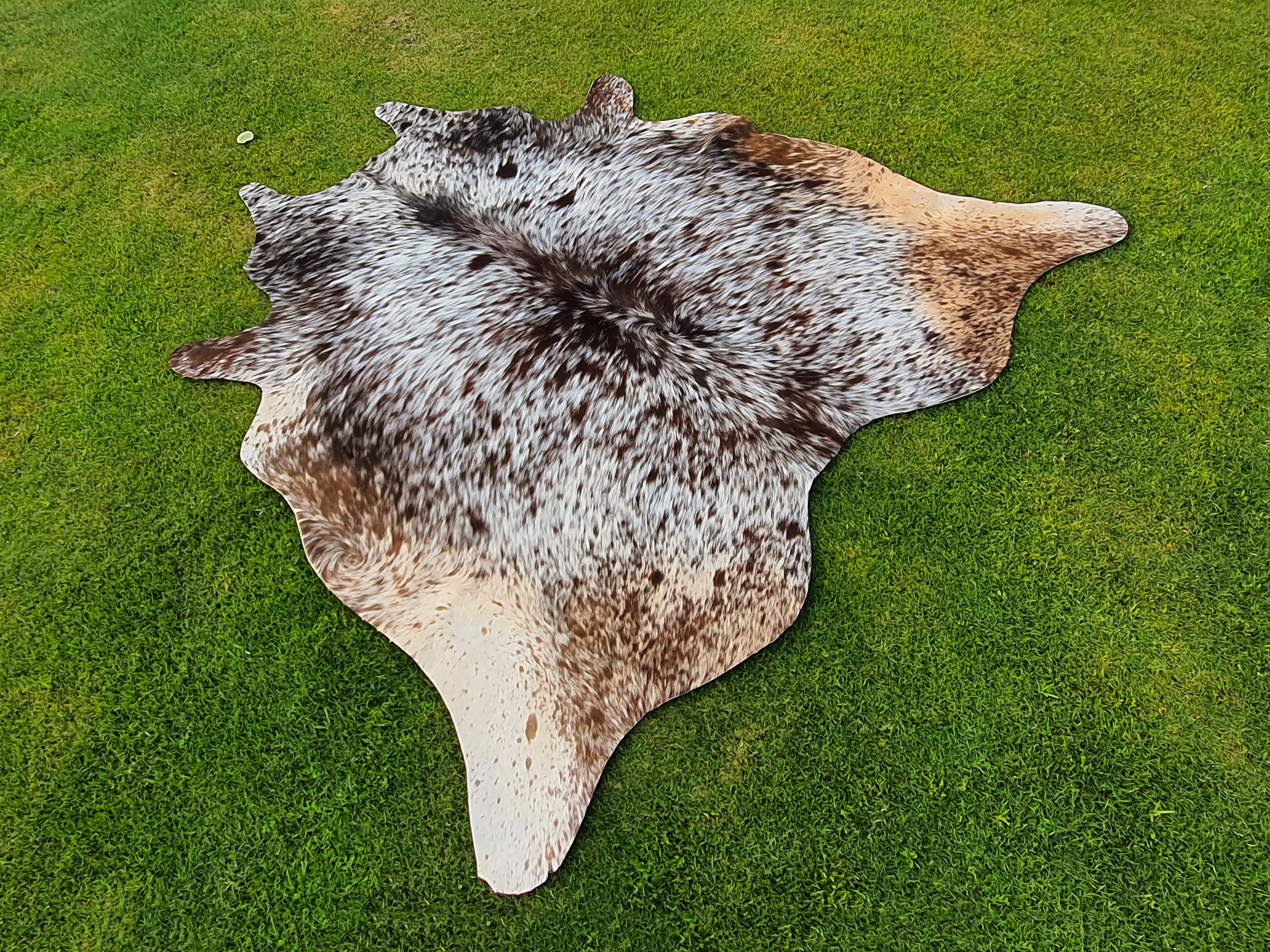 Exclusive Tricolor Cowhide Rug in Salt and Pepper Print