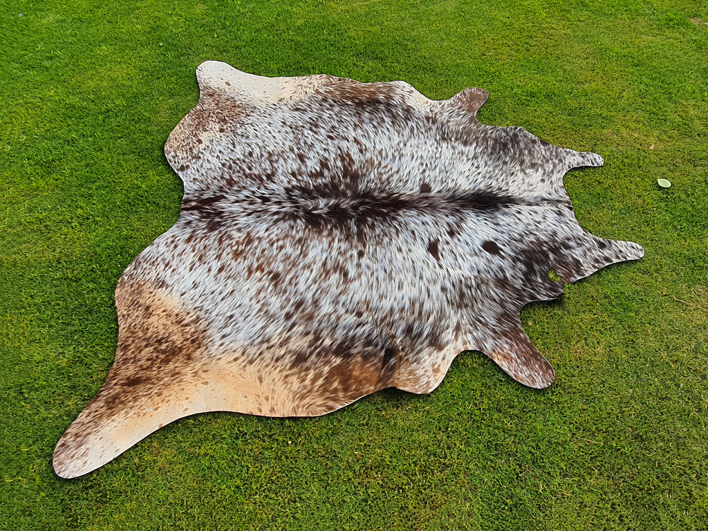 Exclusive Tricolor Cowhide Rug in Salt and Pepper Print