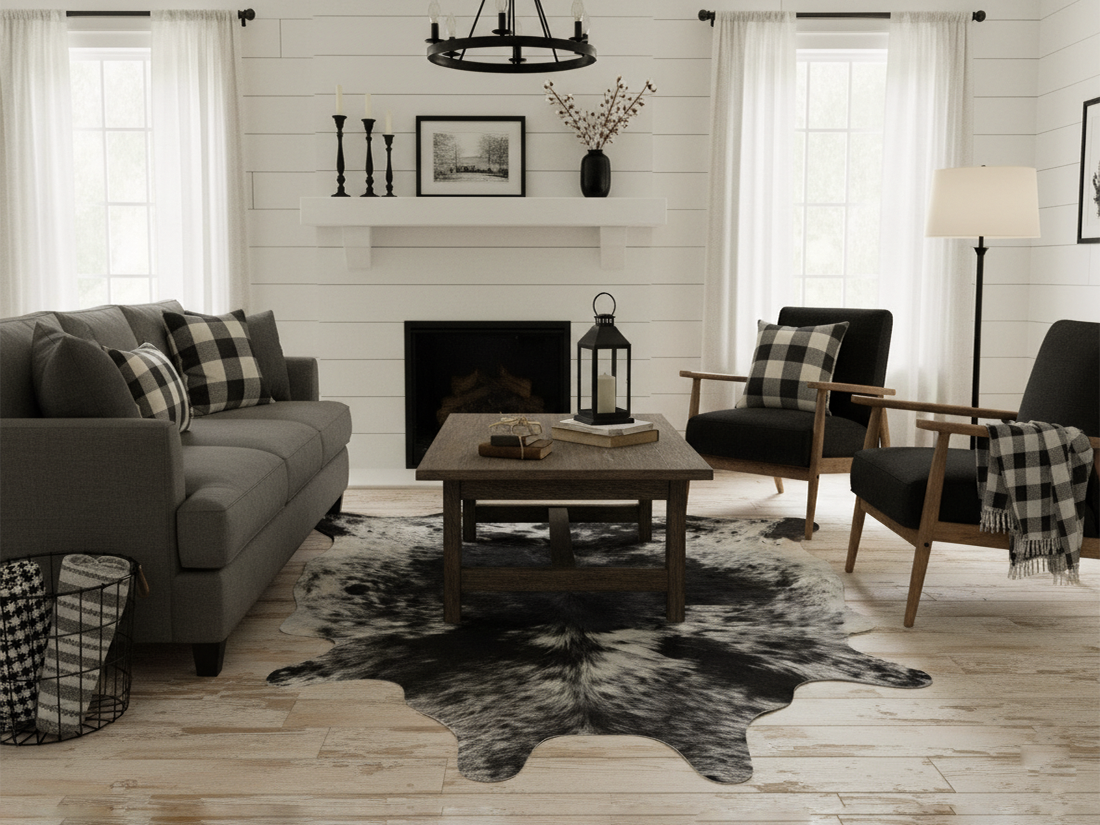 Luxury Black and White Cowhide with Salt and Pepper Print