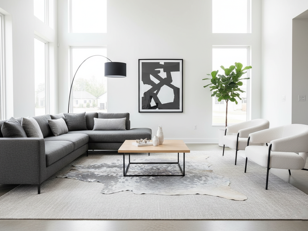 Grey and White Speckled Hair-On Cowhide Rug