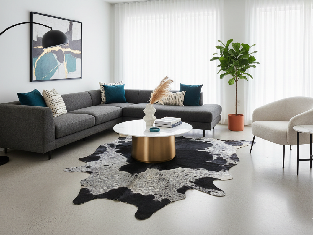 Black and White Hair-On Cowhide Rug in Panda Print
