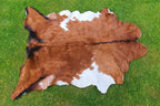 Brown and White Tricolor Goatskin Rug