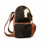 Cowhide Backpack Bag - Brown and White