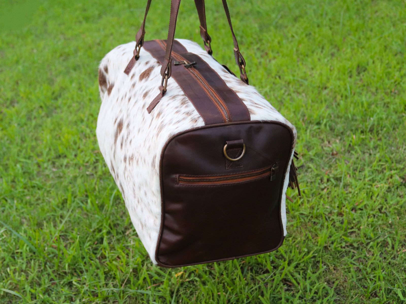 Duffel Bag with Fringe Tassels – Salt and Pepper Print