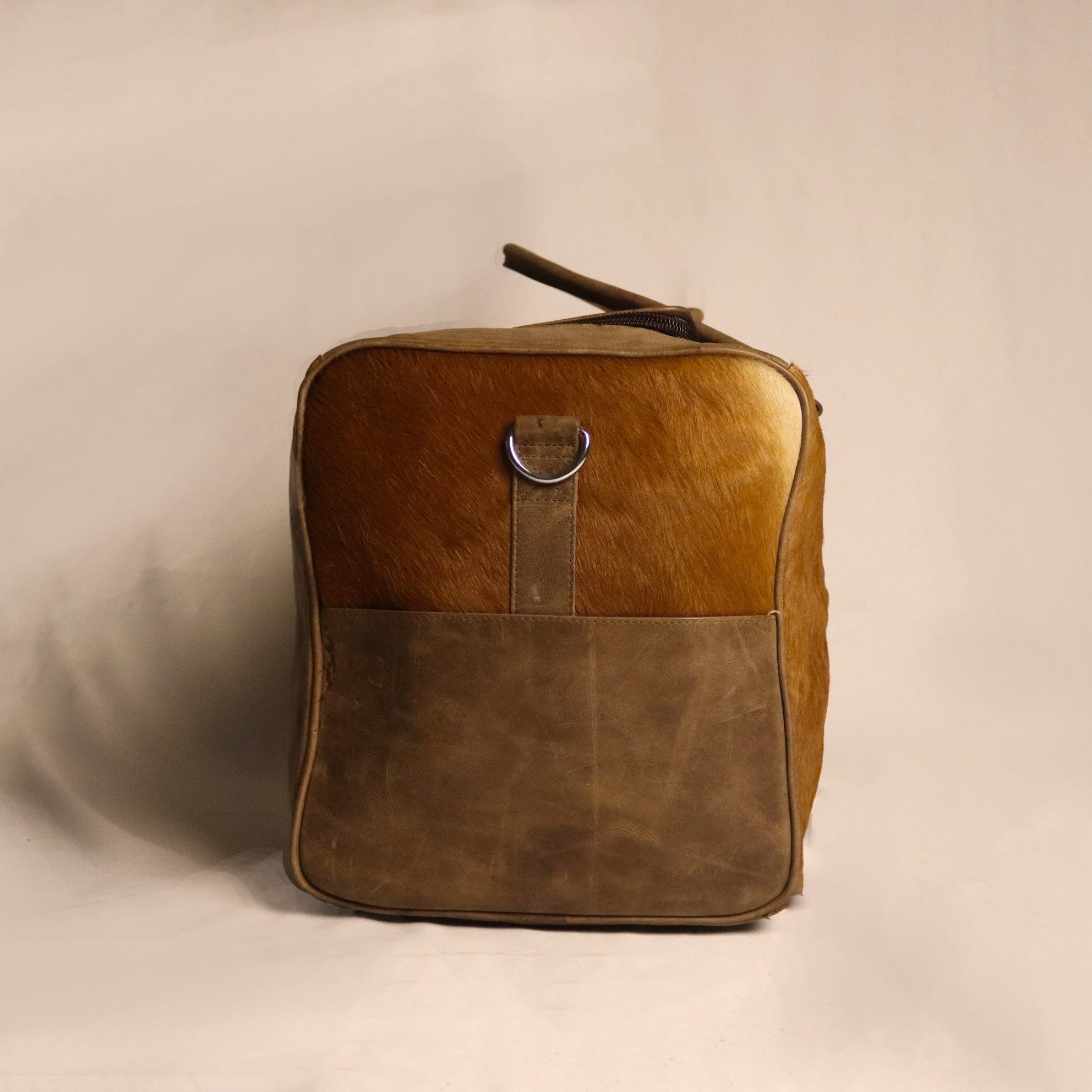 Cowhide Duffel Bag - Brown and White
