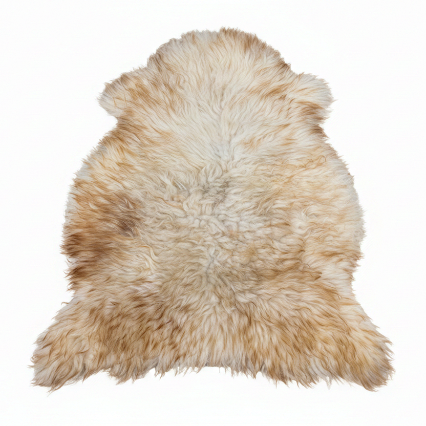 Wool Sheepskin Rug – White with Brown Tips