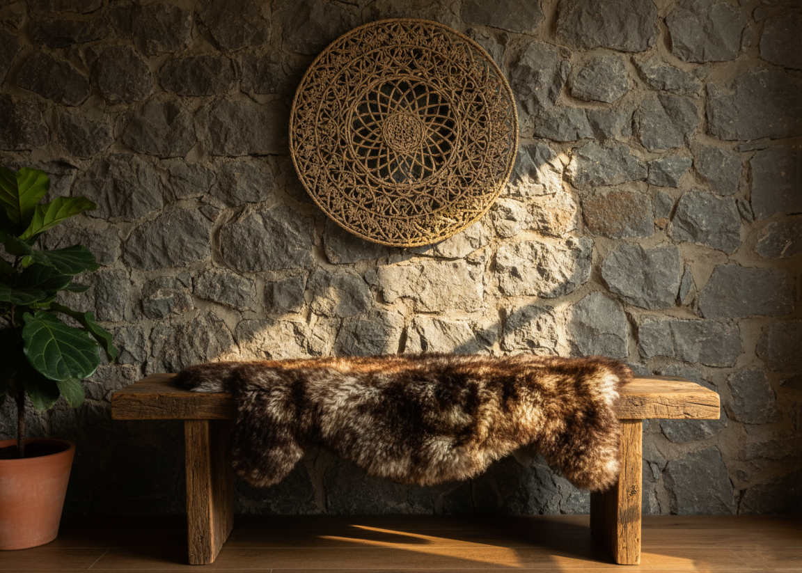 Exotic Sheepskin Throw Rug – With Chocolate Brown Tips