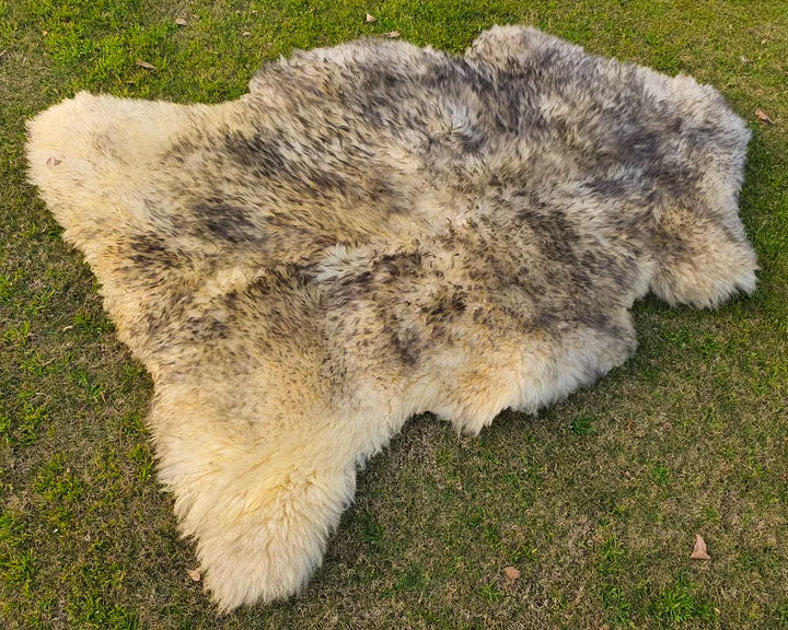 Sheepskin Fur Rug – Yellowish Base with Grey Tips