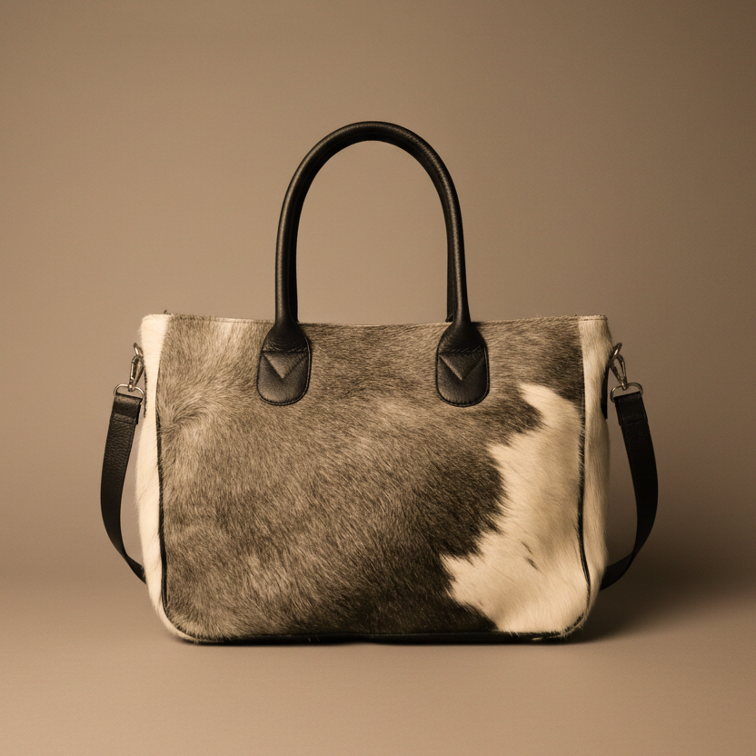Cowhide Tote Bag - Grey and White Cow Skin