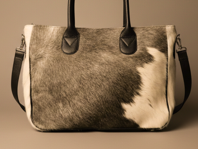 Cowhide Tote Bag - Grey and White Cow Skin