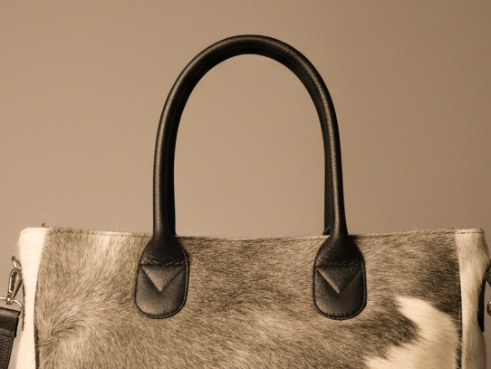 Cowhide Tote Bag - Grey and White Cow Skin