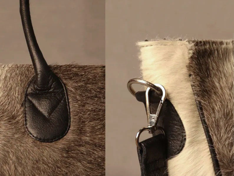 Cowhide Tote Bag - Grey and White Cow Skin
