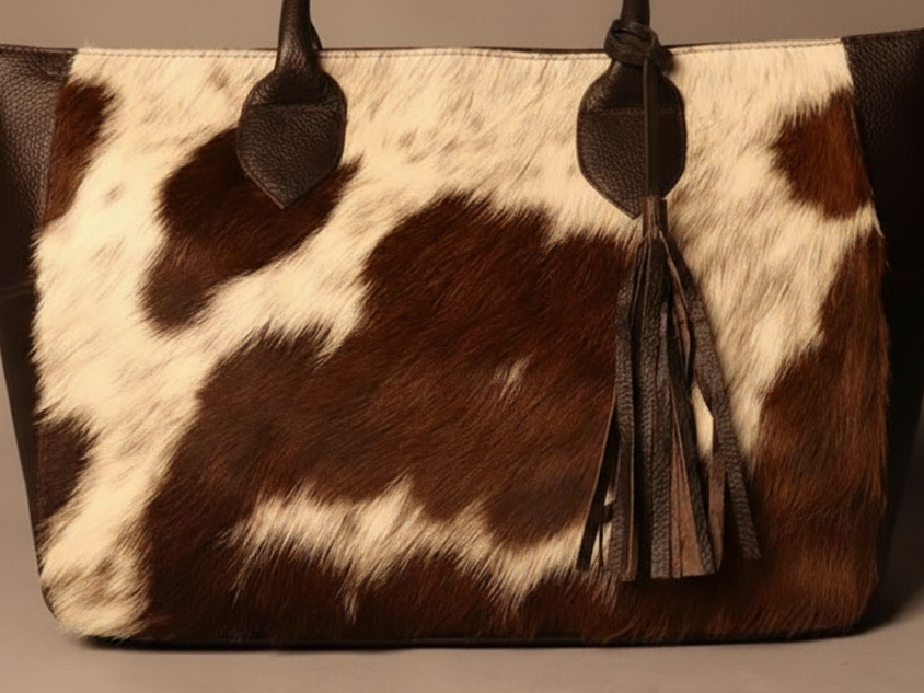 Cowhide Tote Bag - Brown and White