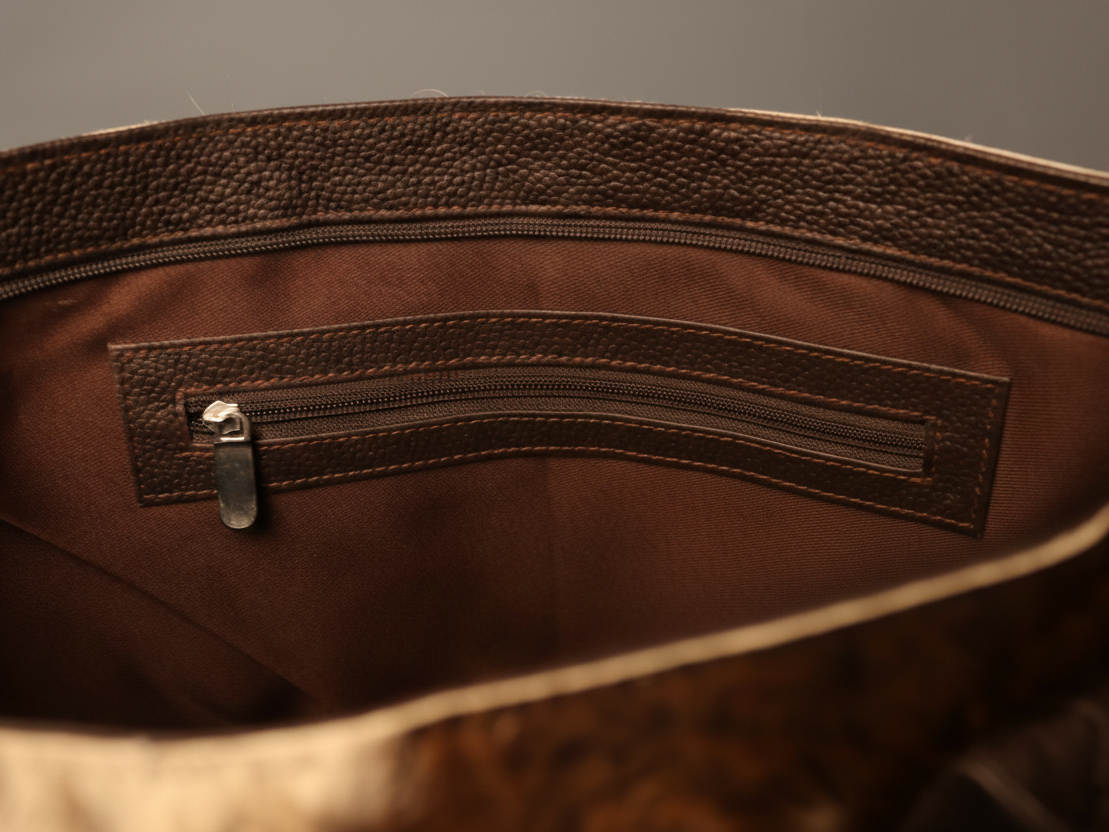 Cowhide Tote Bag - Brown and White