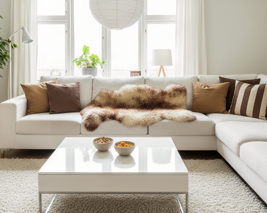 Ivory Sheepskin Fur Throw Rug