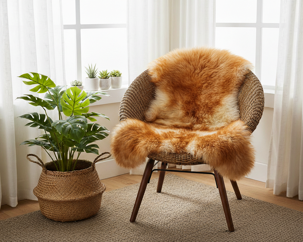 Sheepskin Rug – White Base with Brown Tips – Unique Design
