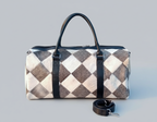Cowhide Patchwork Duffel Bag - Grey and White Color
