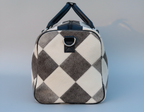 Cowhide Patchwork Duffel Bag - Grey and White Color