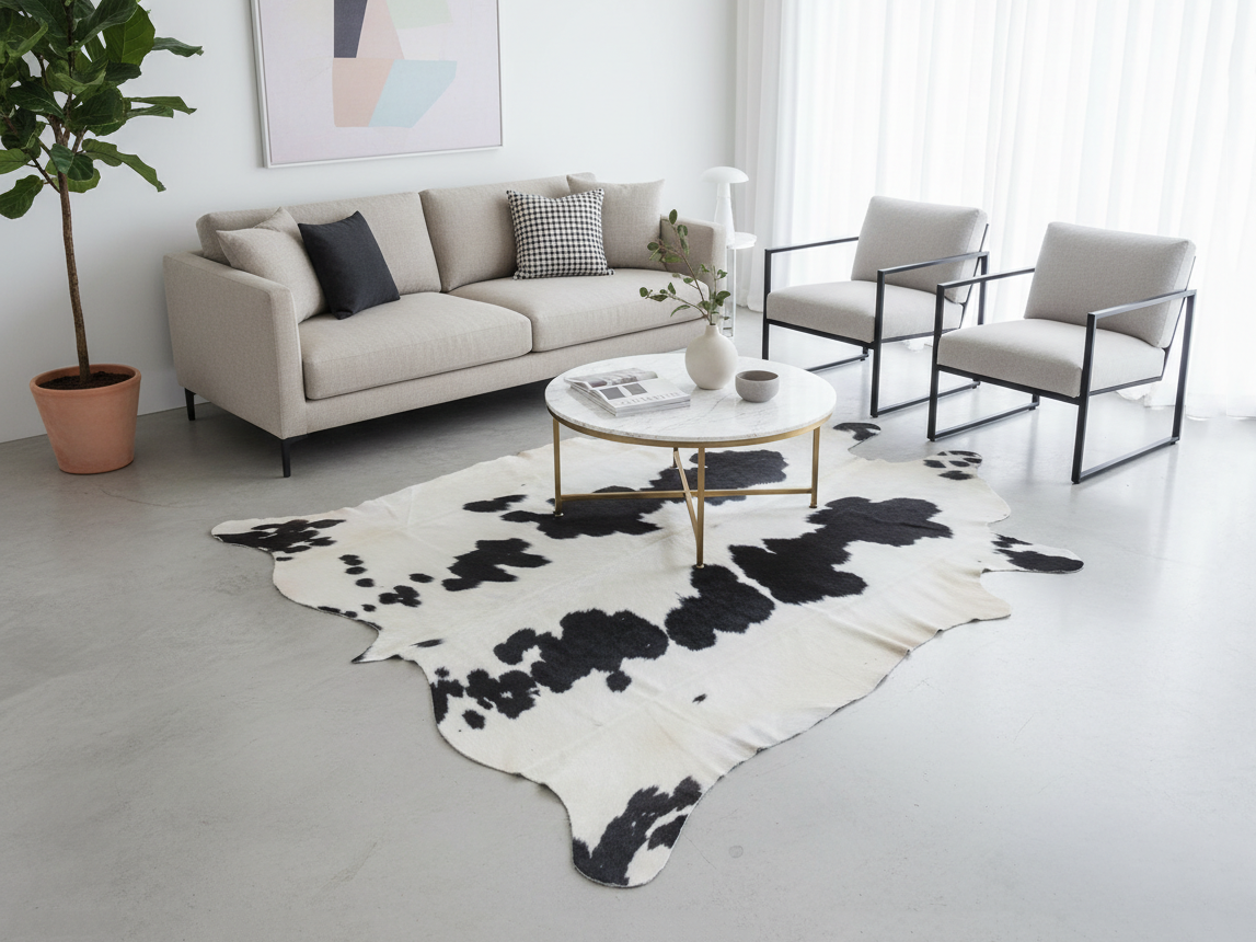 Black and White Hereford Cowhide Rug