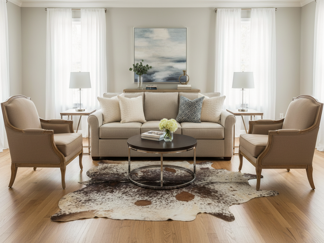 Tricolor Salt and Pepper Print Cowhide Rug