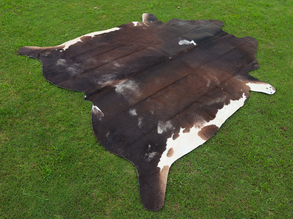 Tricolor Chocolate Brown Hair-On Cowhide Rug