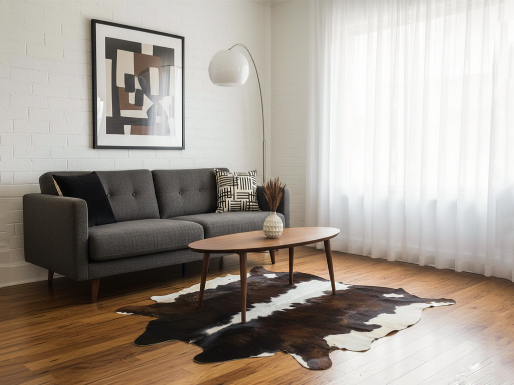Chocolate Brown and White Hereford Cowhide Rug