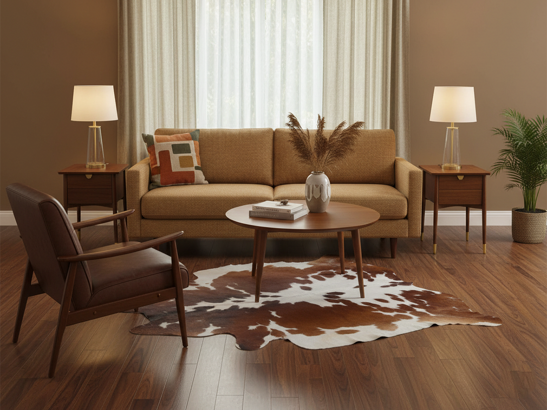 Reddish Brown and White Luxury Hereford Cowhide Rug