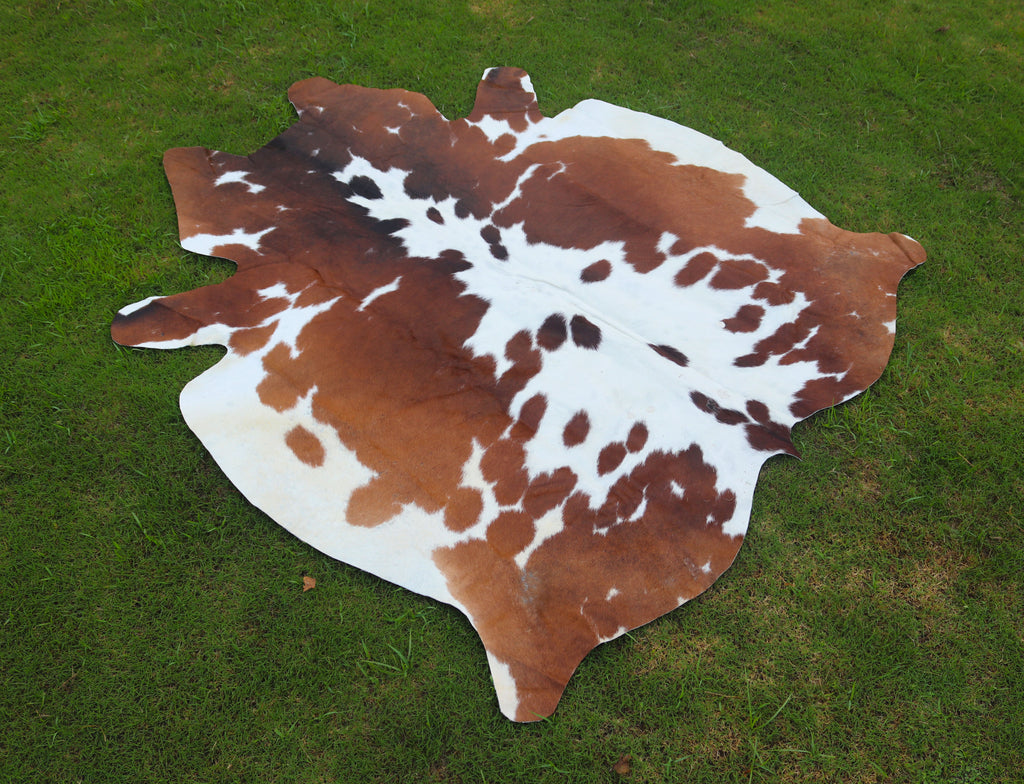 Reddish Brown and White Luxury Hereford Cowhide Rug