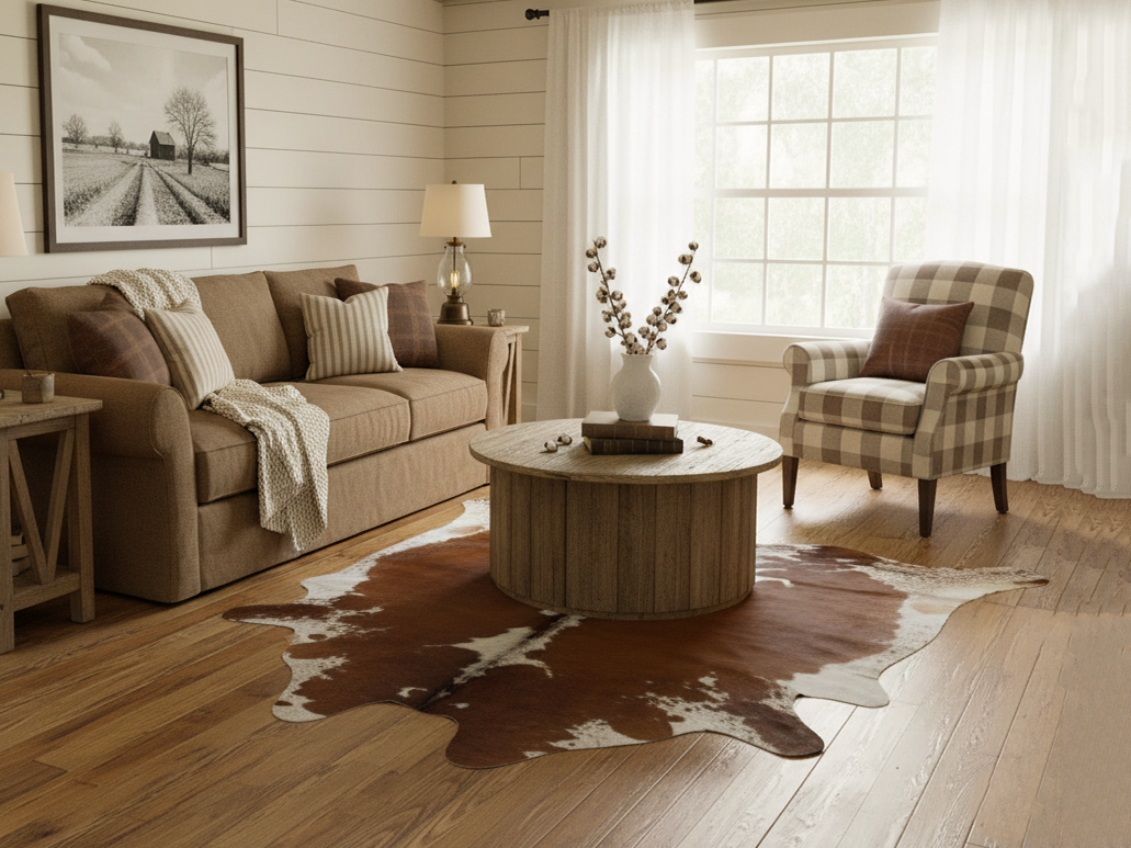 Premium Brown and White Hereford Cowhide Rug