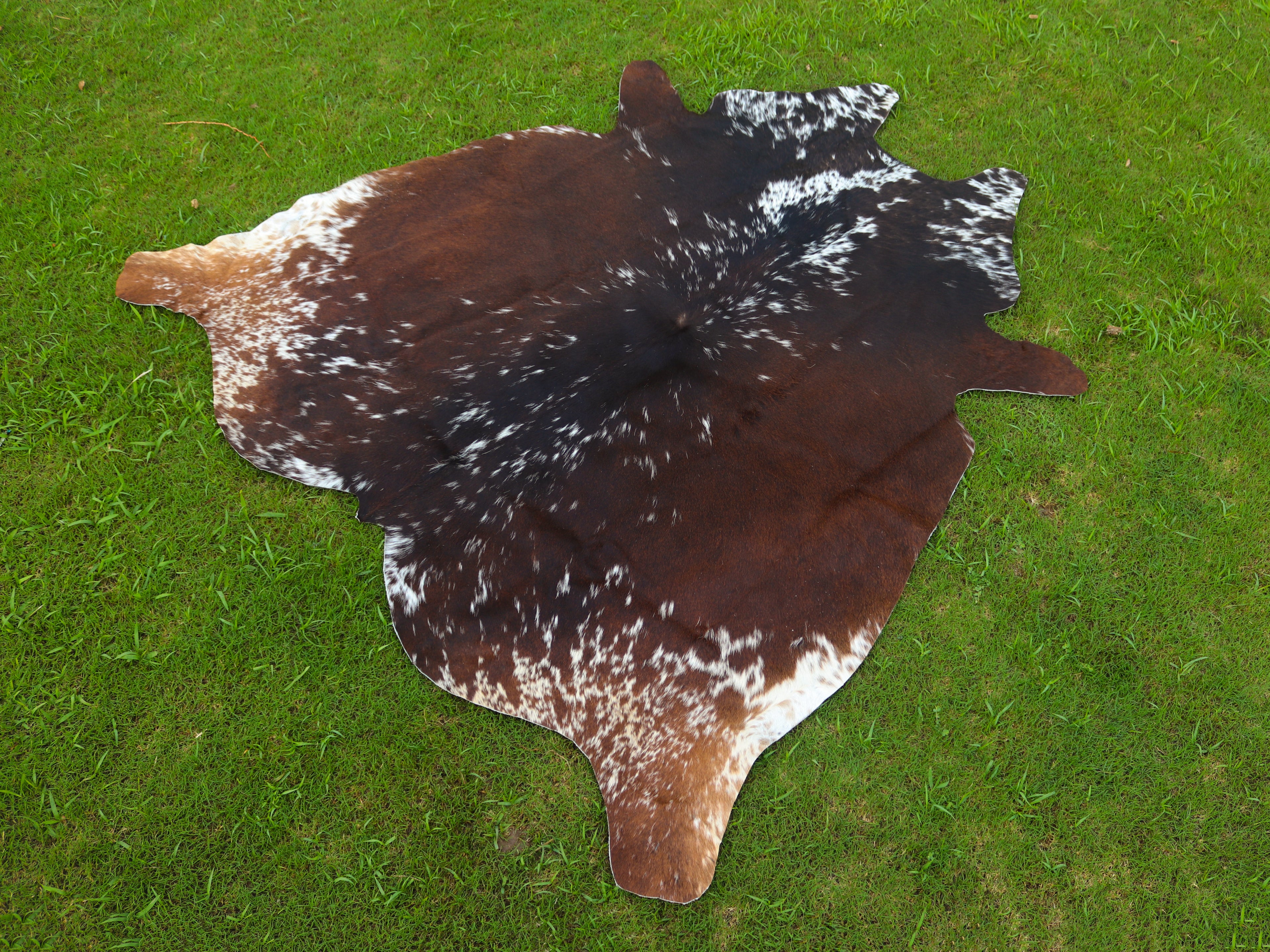 Reddish Brown and White Tricolor Cowhide Rug