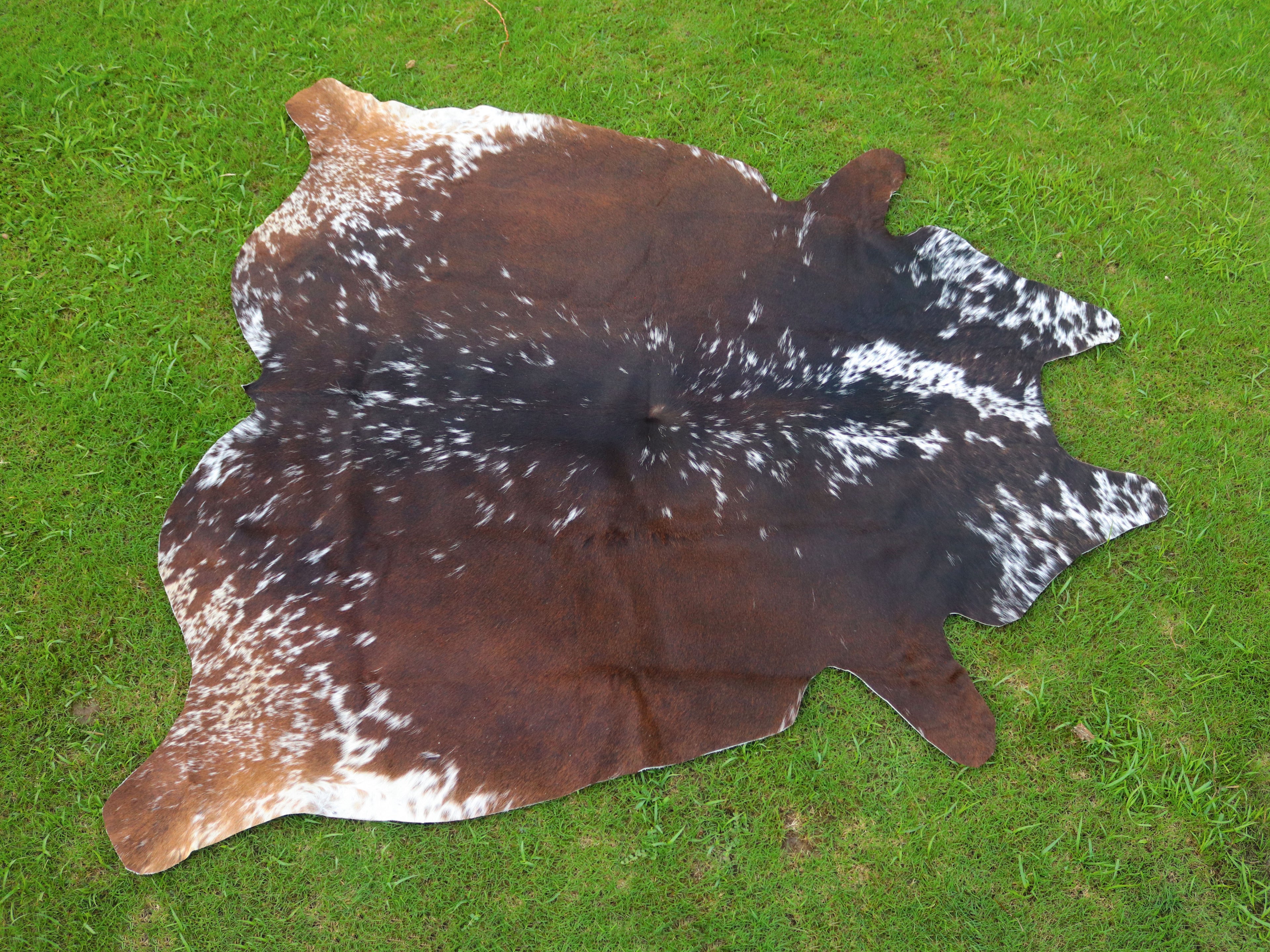 Reddish Brown and White Tricolor Cowhide Rug