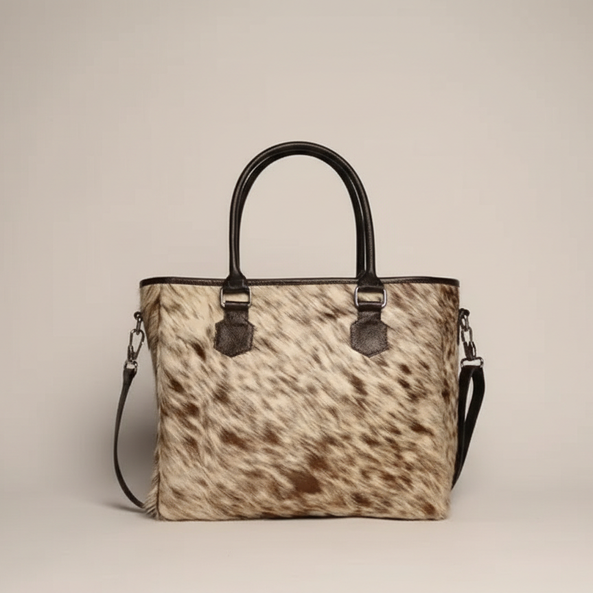 Cowhide Tote Bag - Spotted Brown and White