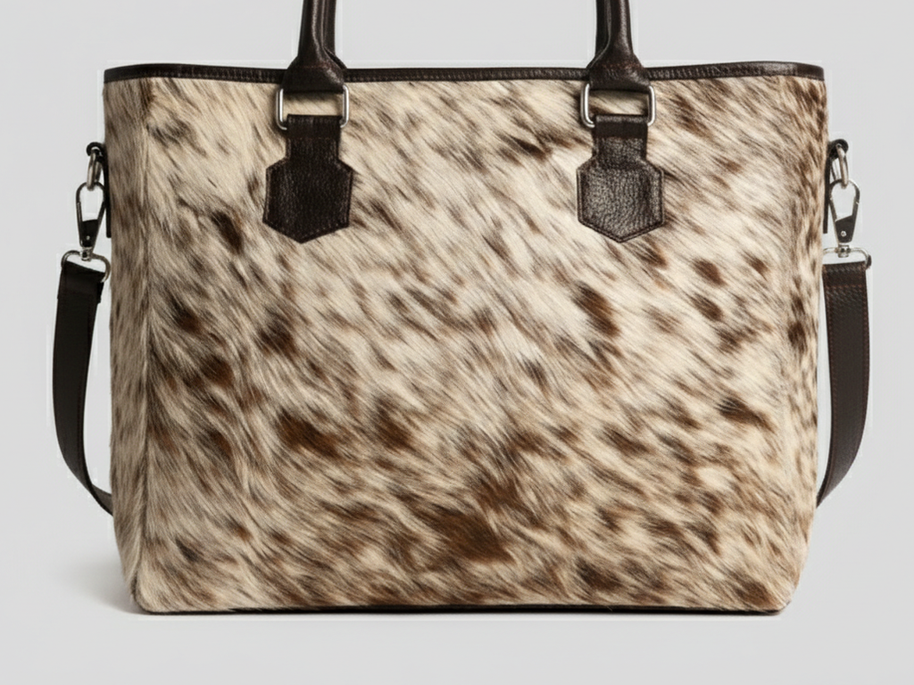Cowhide Tote Bag - Spotted Brown and White