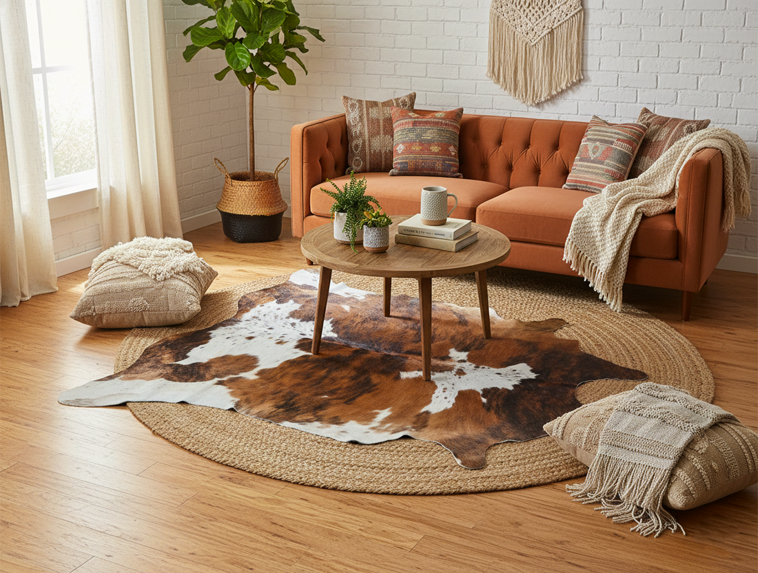 Exclusive Brown and White Brindle Cowhide Rug