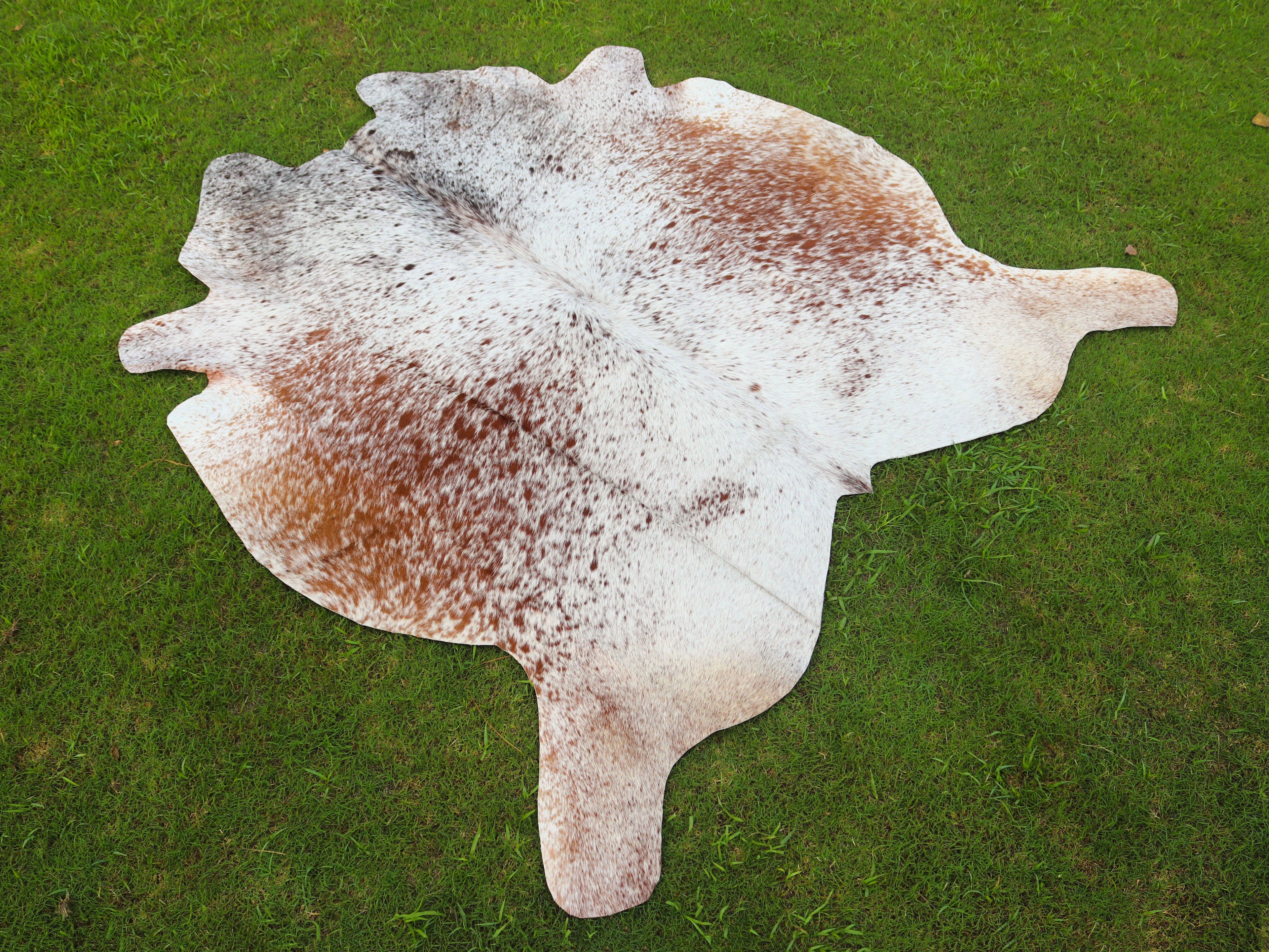 Brown and White Cowhide Rug with Salt and Pepper Print