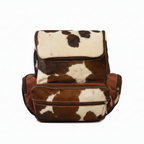 Cowhide Backpack Bag - Brown and White