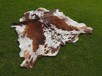 Tricolor Brown and White Brindle Cowhide Rug
