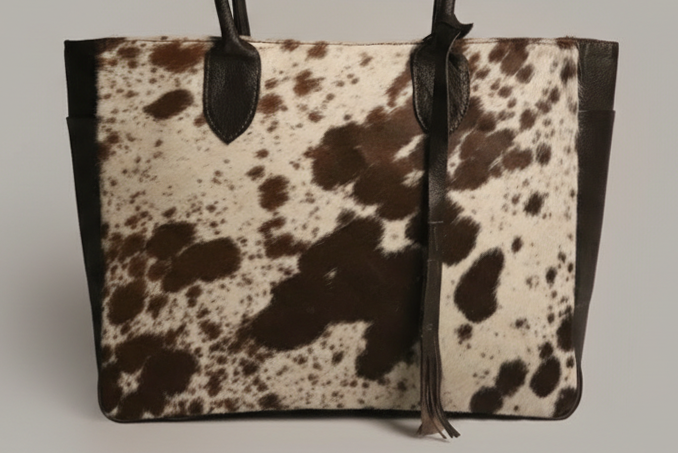 Cowhide Tote Bag - Spotted Brown and White