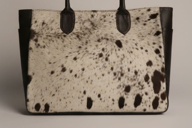 Cowhide Tote Bag - Spotted Brown and White